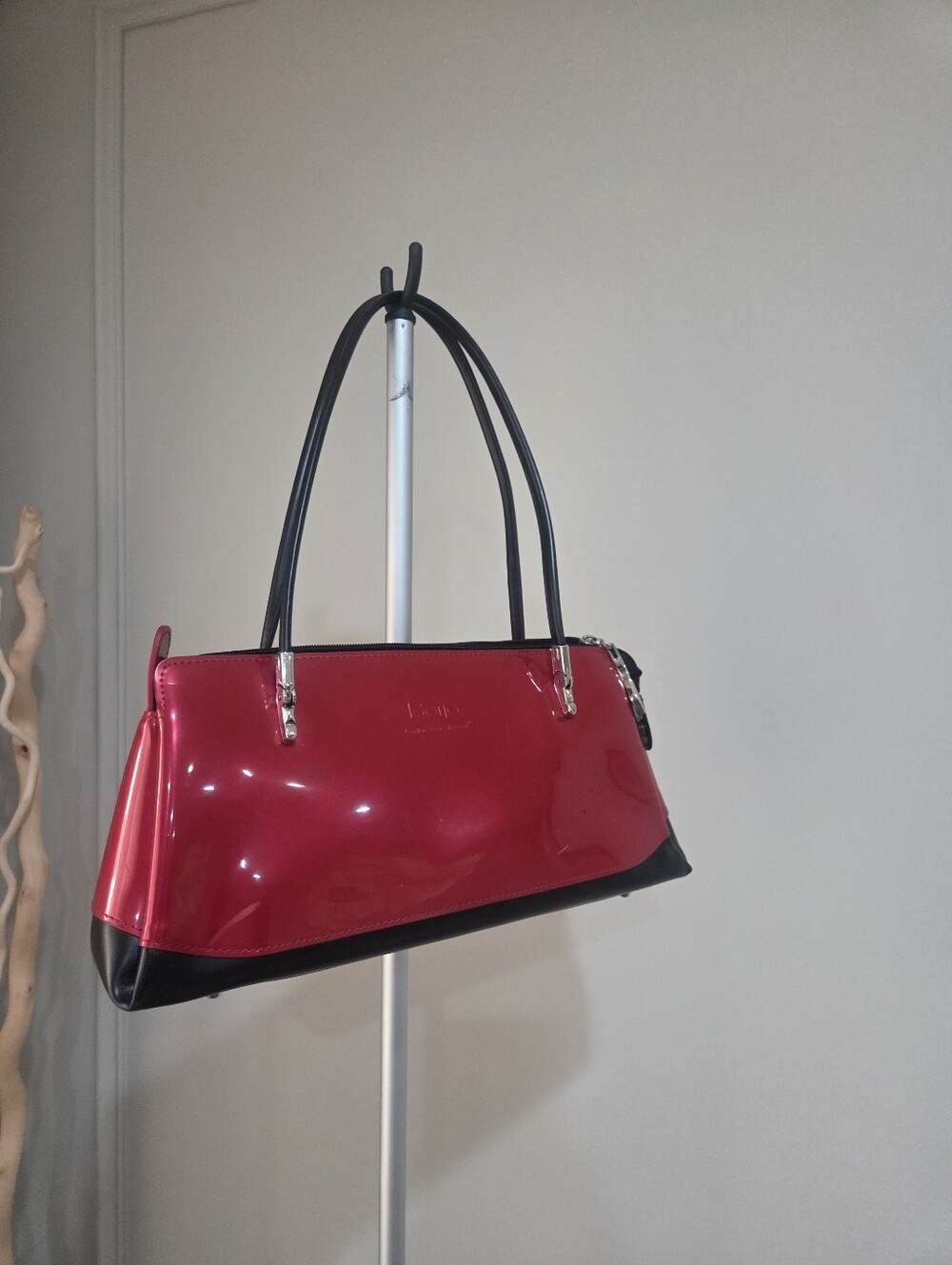 Beijo Red Shiny Shoulder Bag with Black Trim  (N)